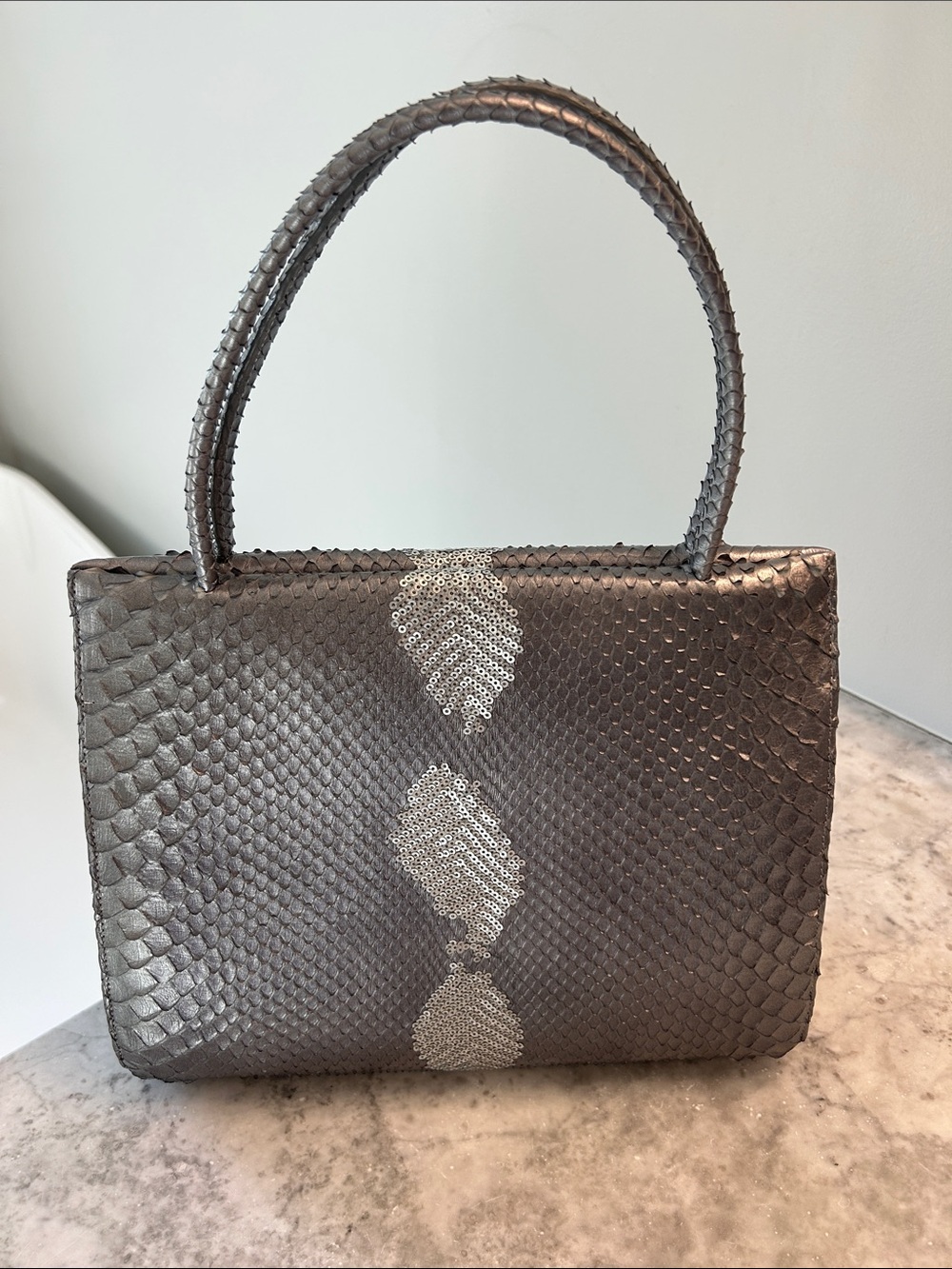 Nancy Gonzalez Metallic Gray Python Top-Handle Bag